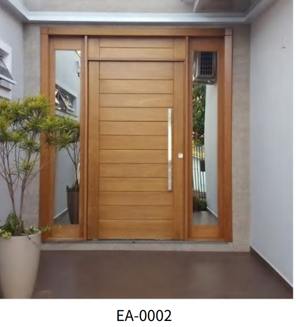 Porte d'entrée en bois massif avec impostes latérales vitrées