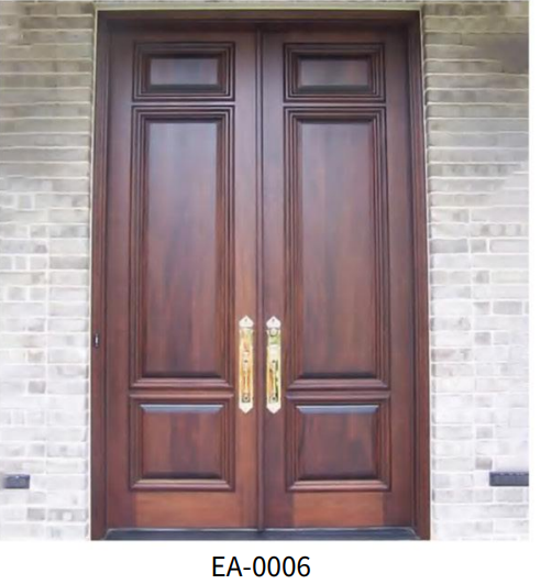 Porte d'entrée double en bois massif avec panneaux moulurés