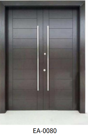 Porte d'entrée double battant moderne en bois foncé