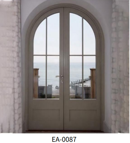 Porte-fenêtre double battant cintrée en bois ou PVC avec vitrage