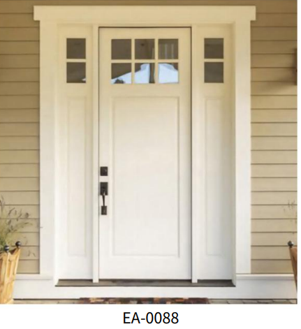 Porte d'entrée en bois avec impostes et latéraux vitrés