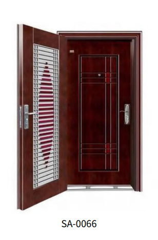 Porte de sécurité double battant en acier avec motif décoratif