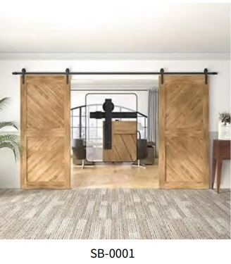 Porte de Grange Coulissante Double en Bois Massif avec Rail Apparent
