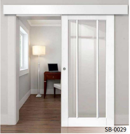 Porte coulissante intérieure en bois et verre dépoli