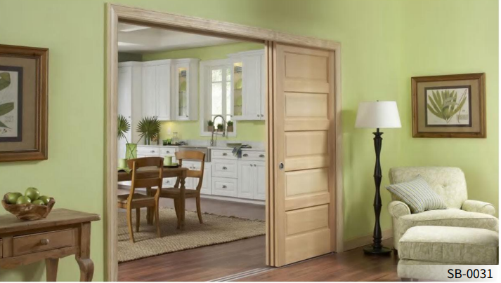 Porte coulissante escamotable en bois à 5 panneaux