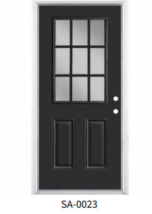Porte d'entrée en acier avec vitrage 9 carreaux et panneaux décoratifs
