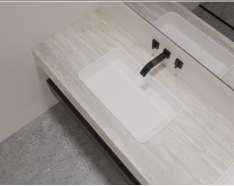 Meuble-lavabo avec vasque intégrée et robinetterie murale