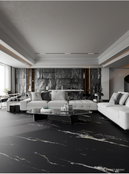 Carrelage Grès Cérame Effet Marbre Noir Frost Ebony