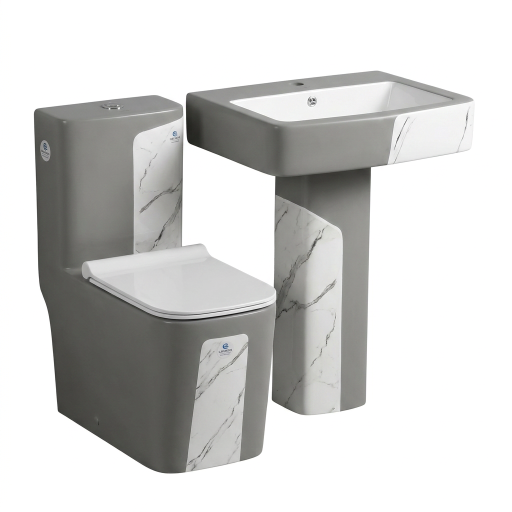 Ensemble Lavabo et WC Suspendu Design Bicolore