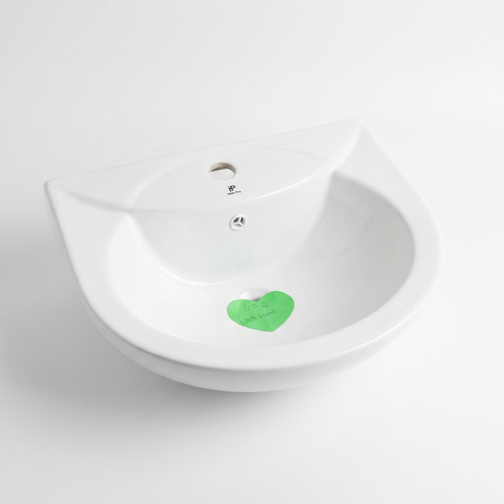 Lavabo mural en céramique blanc avec trou pour robinetterie