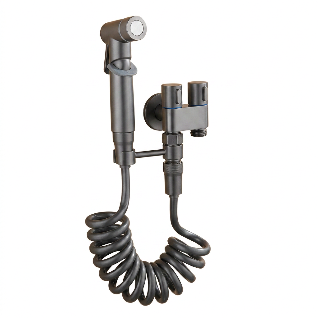 Kit Douchette (charaf, chataf) WC Bidet Hygiénique en Acier Inoxydable avec Flexible et Support Mural