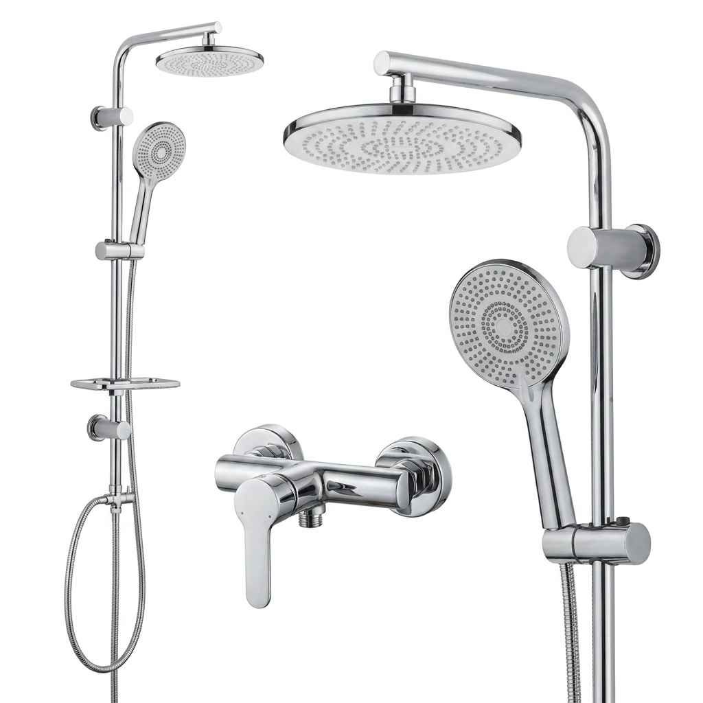 Ensemble de douche mural complet avec mitigeur et douchette