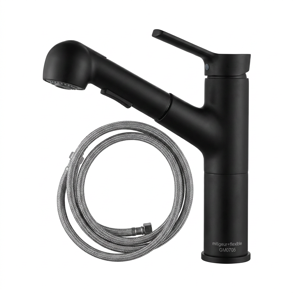 Mitigeur de cuisine noir avec douchette extractible GM0705