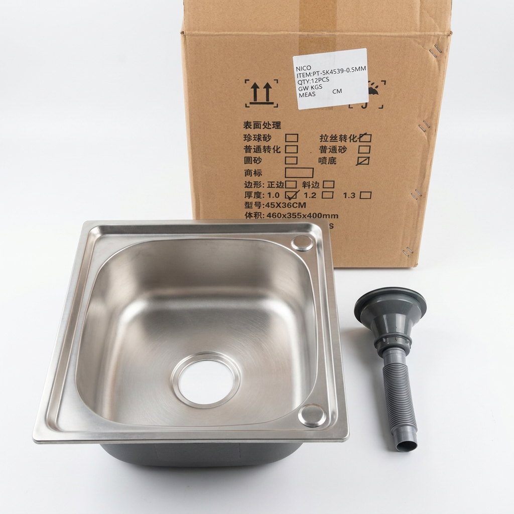 Évier de cuisine en acier inoxydable, Carré Bien Lourd NICO PT-5K4539-0.5MM