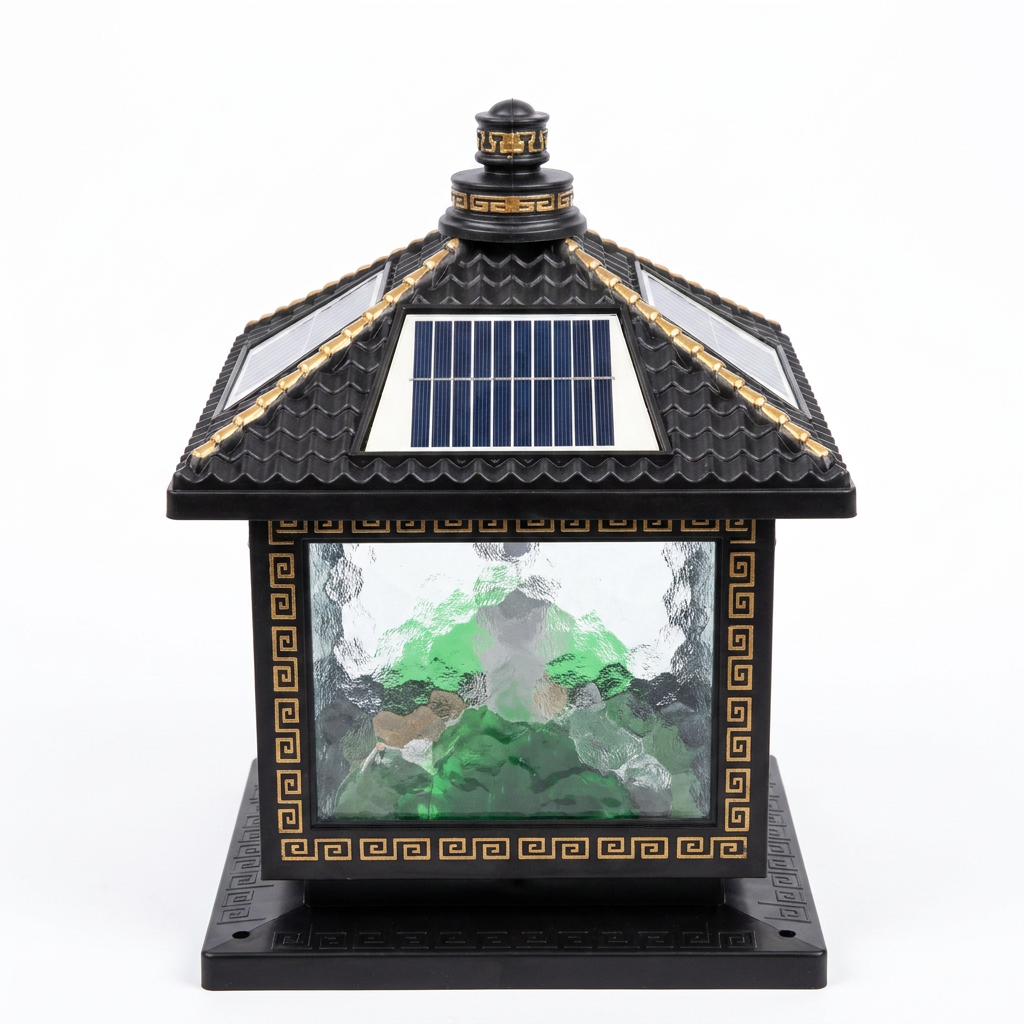 Lampe Solaire de Jardin et Barrière, Style Pagode pour Pilier