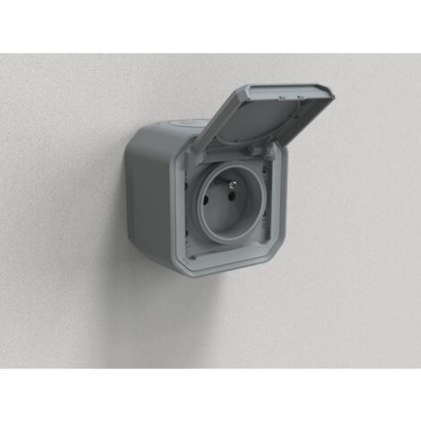 Prise 2P+T 16A saillie étanche grise complète avec éclipses de protection IP55 PLEXO LEGRAND 069731L - Photo 4