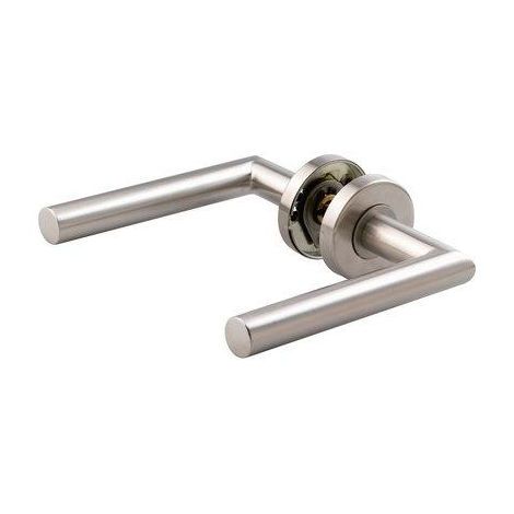 Poignée de porte sur rosace inox - Bec de cane - LC3 - Vachette